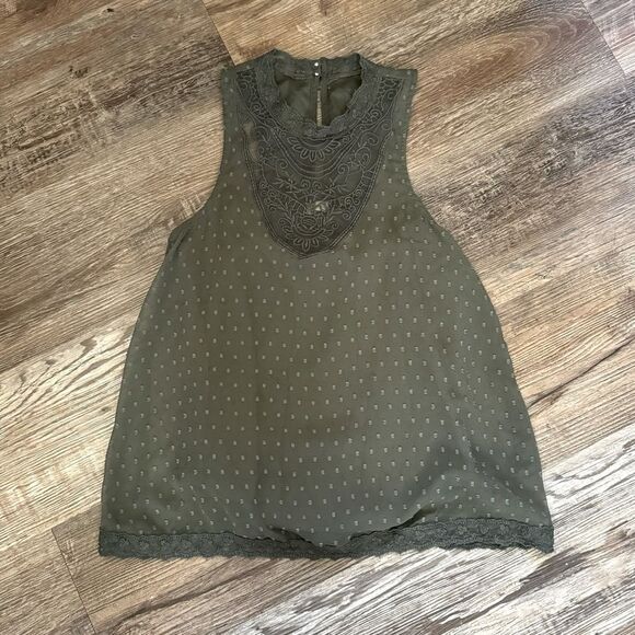 Hollister Olive Green Swiss Dot Lace High Neck Tank Top Size XS - Picture 1 of 9